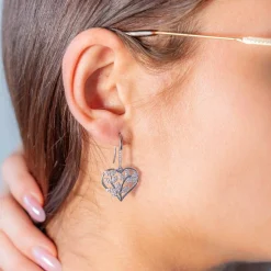Boucles d'oreilles argent 925 pendants coeurs feuillage zirconias