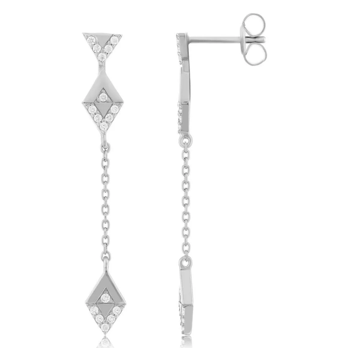 Boucles d'oreilles argent 925 pendants triangles zirconias
