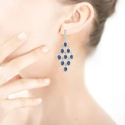 Boucles d'oreilles argent 925 pendants zirconias bleus et blancs
