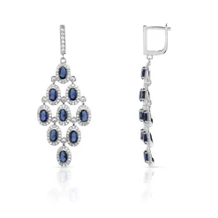 Boucles d'oreilles argent 925 pendants zirconias bleus et blancs