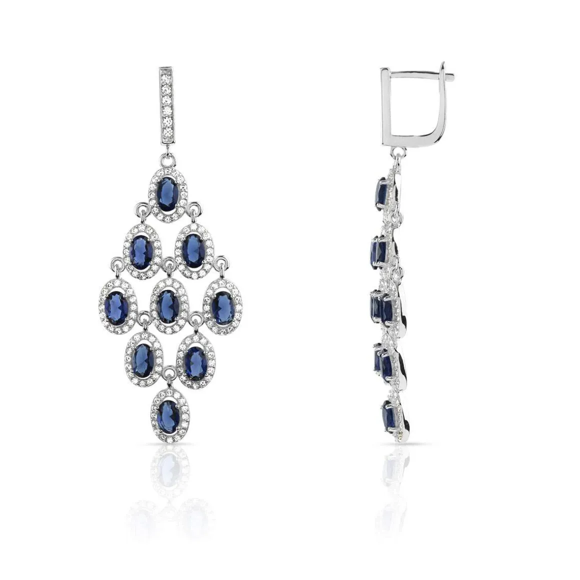 Boucles d'oreilles argent 925 pendants zirconias bleus et blancs