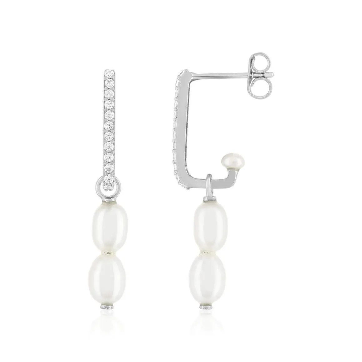 Boucles d'oreilles argent 925 perles d'eau douce et zirconias