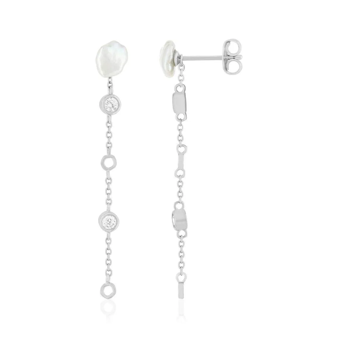 Boucles d'oreilles argent 925 perles d'eau douce et zirconias