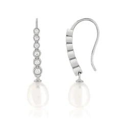 Boucles d'oreilles argent 925, perles de culture de Chine, zirconias.