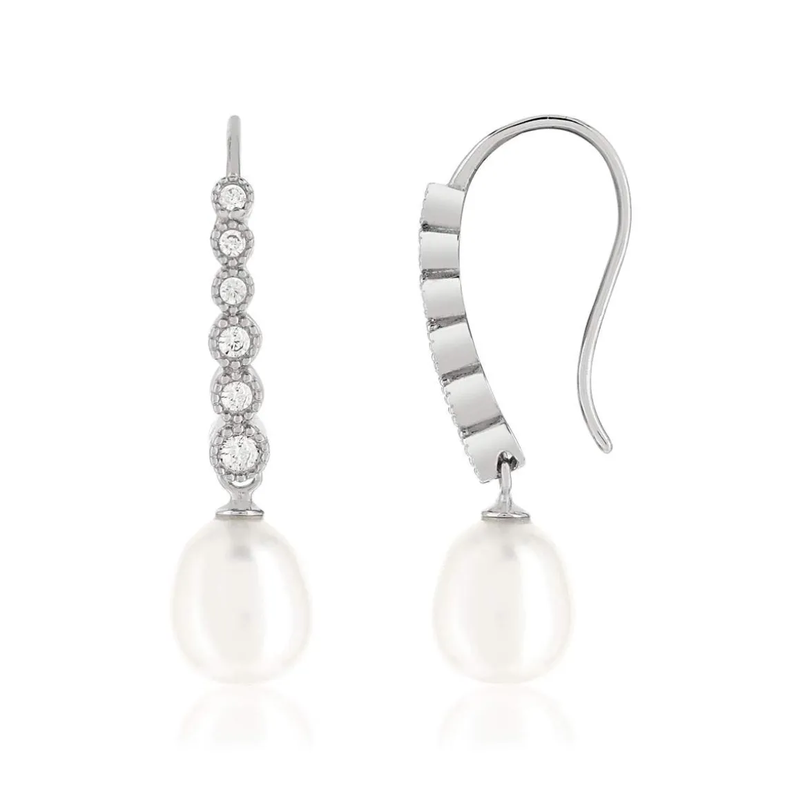 Boucles d'oreilles argent 925, perles de culture de Chine, zirconias.