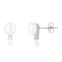 Boucles d'oreilles argent 925 2 perles de culture et zirconias
