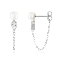 Boucles d'oreilles argent 925 perles de culture de Chine et zirconias