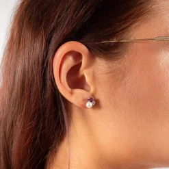 Boucles d'oreilles argent 925 perles de culture de Chine grenats rhodolites et topazes blanches