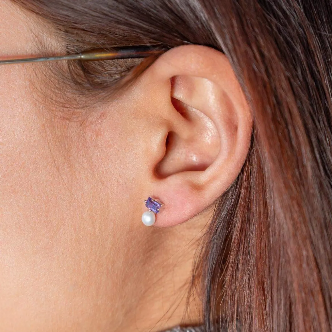 Boucles d'oreilles argent 925 perles de culture de Chine et améthystes