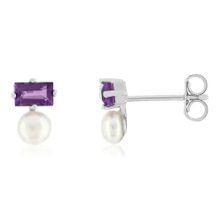 Boucles d'oreilles argent 925 perles de culture de Chine et améthystes