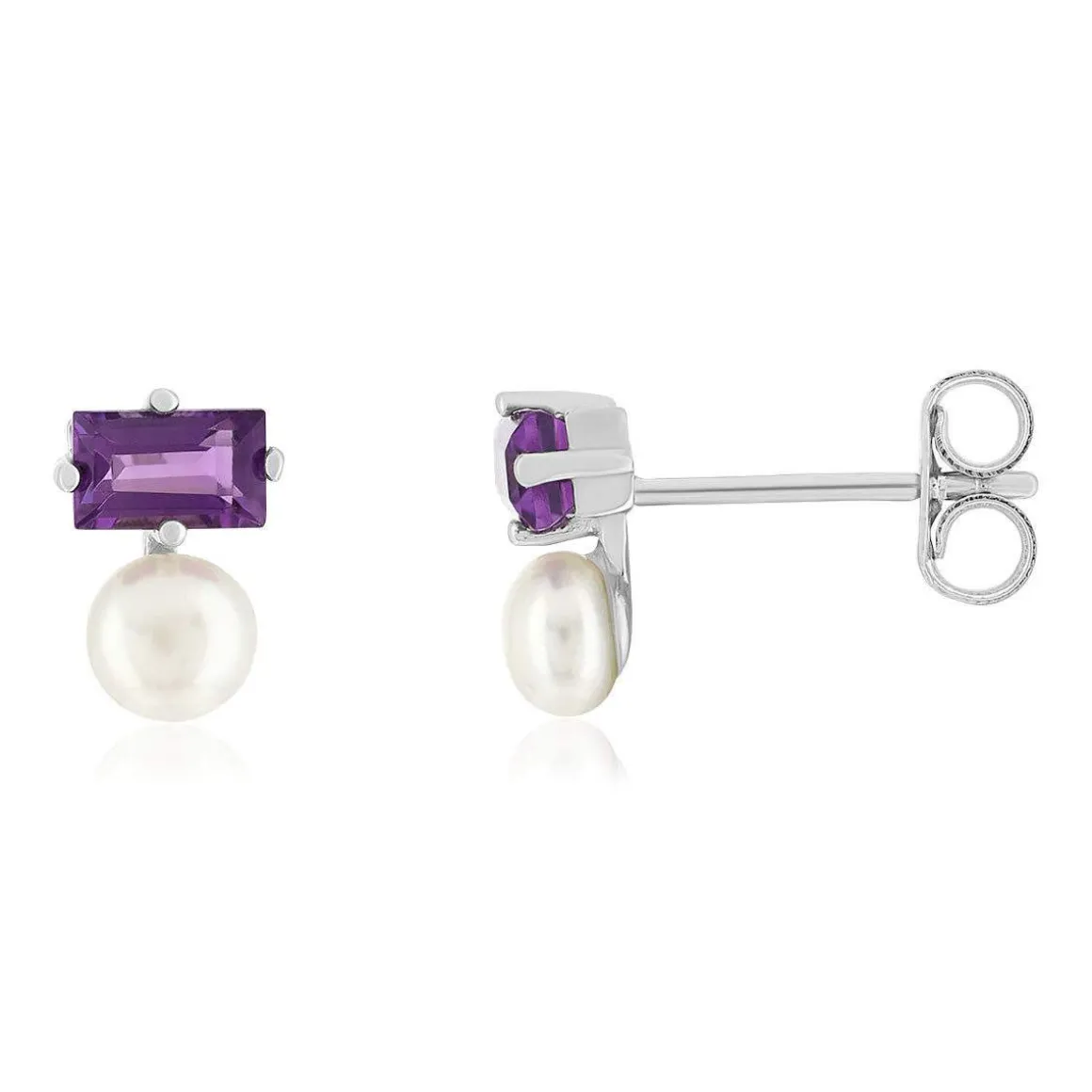 Boucles d'oreilles argent 925 perles de culture de Chine et améthystes