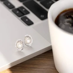 Boucles d'oreilles argent 925 perles de culture de Chine et zirconias