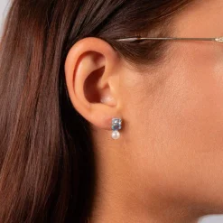 Boucles d'oreilles argent 925 perles d'eau douce et topazes traitées