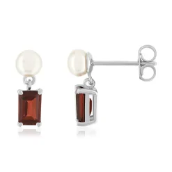 Boucles d'oreilles argent 925 perles de culture de Chine et grenats