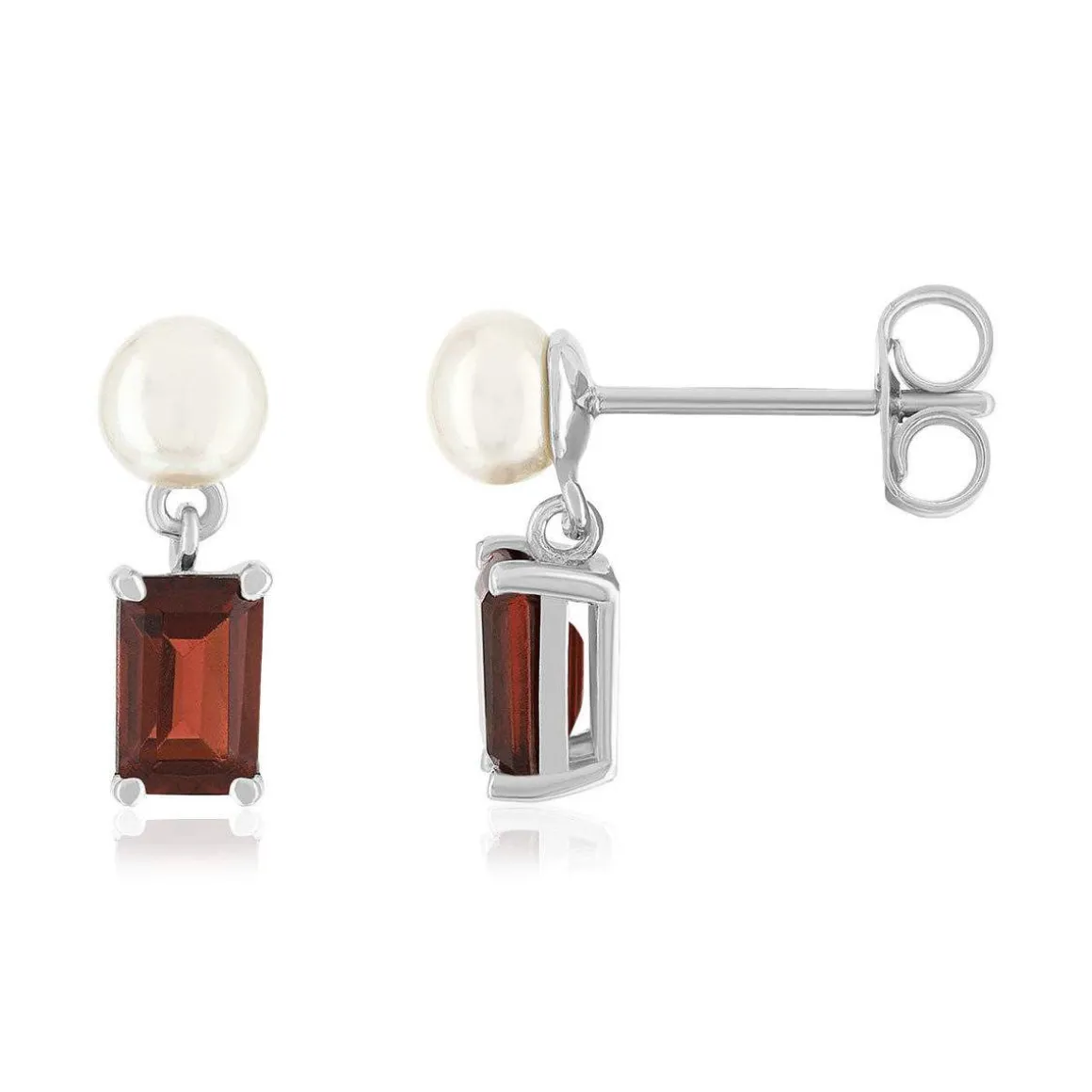 Boucles d'oreilles argent 925 perles de culture de Chine et grenats