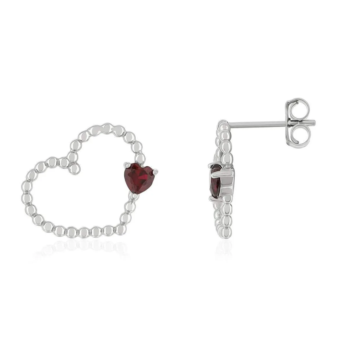 Boucles d'oreilles argent 925 pierres synthétiques rouges motif coeur