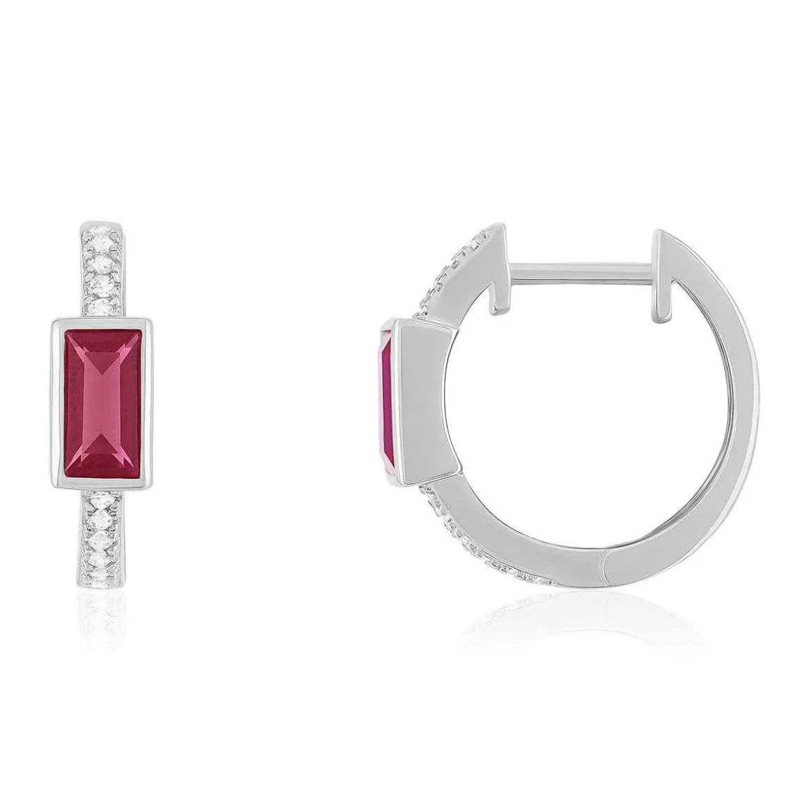 Boucles d'oreilles argent 925 pierre synthétique rouge et zirconias