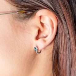 Boucles d'oreilles argent 925 pierres synthétiques vertes et zirconias