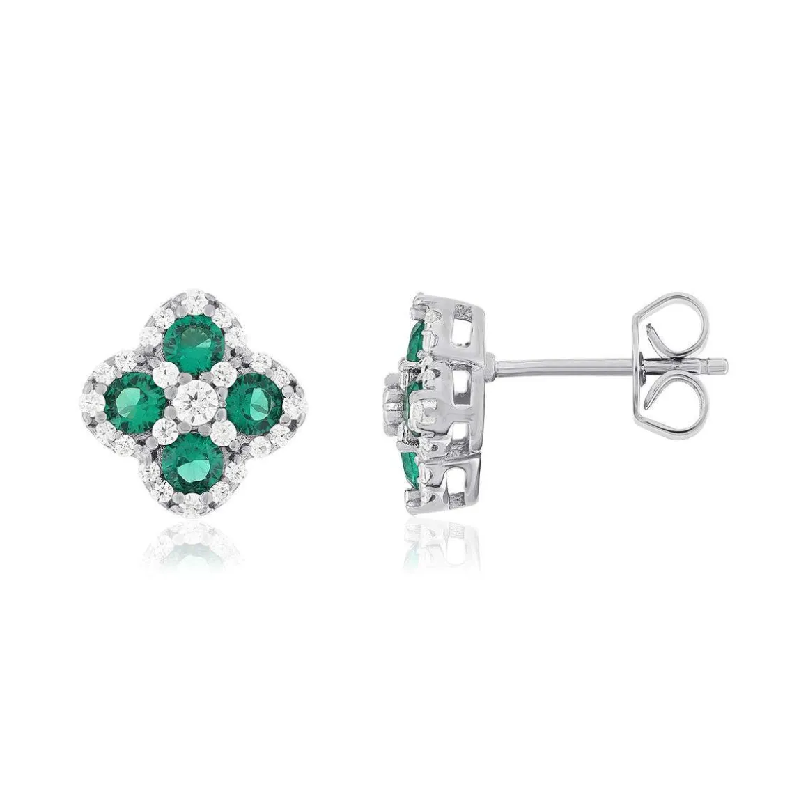 Boucles d'oreilles argent 925 pierres synthétiques vertes et zirconias