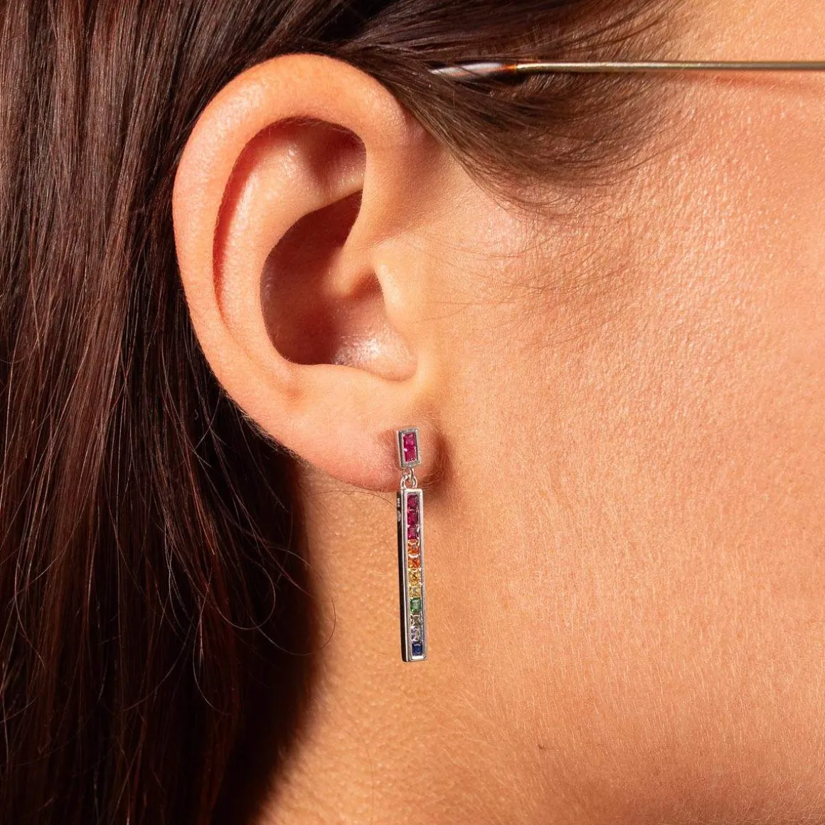 Boucles d'oreilles argent 925 pierres synthétiques multicolores