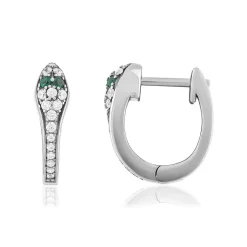 Boucles d'oreilles argent 925 pierres synthétiques vertes et zirconias motif serpent