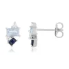 Boucles d'oreilles argent 925 pierres imitation pierres synthétiques bleues et zirconias