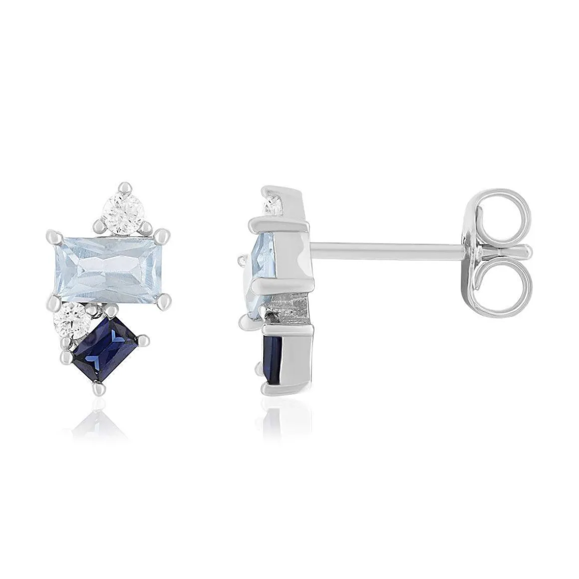 Boucles d'oreilles argent 925 pierres imitation pierres synthétiques bleues et zirconias