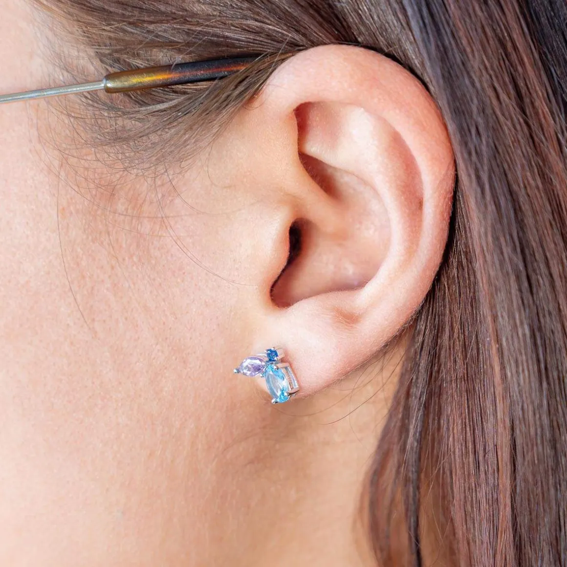 Boucles d'oreilles argent 925 topazes bleues traitées améthyste et iolite