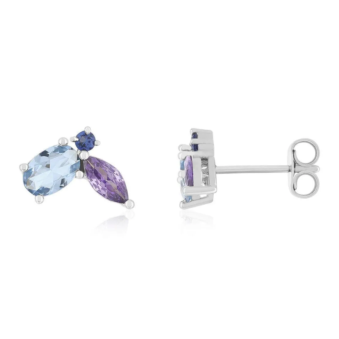 Boucles d'oreilles argent 925 topazes bleues traitées améthyste et iolite