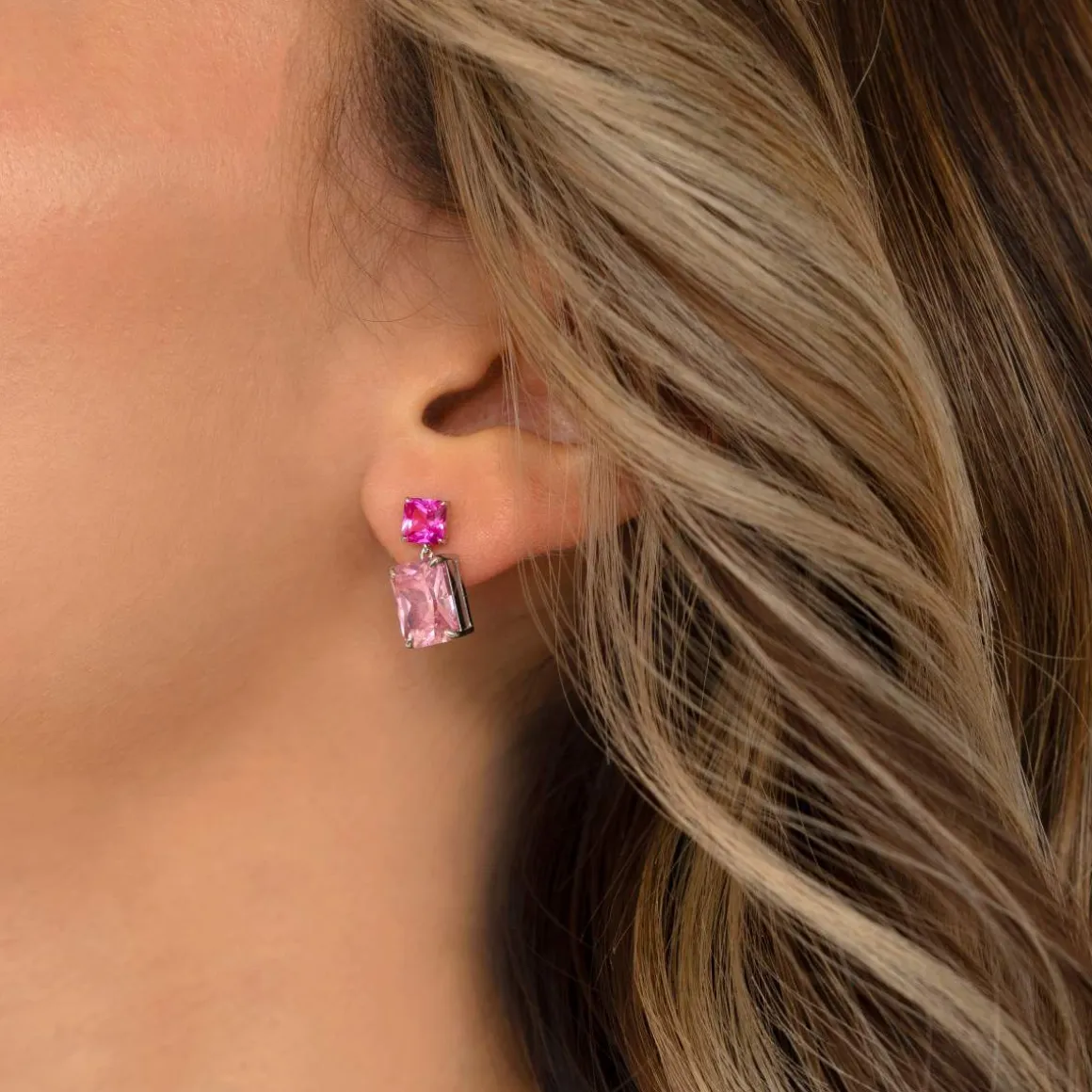 Boucles d'oreilles argent 925 zirconias roses