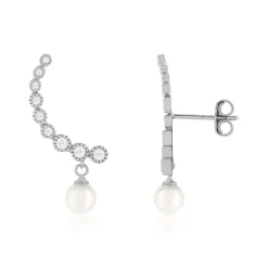 Boucles d'oreilles contours argent 925 zirconias et perles de culture de Chine.
