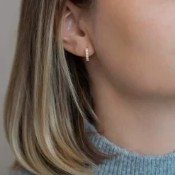 Boucles d'oreilles créoles or 375 jaune zirconias blancs 10 mm