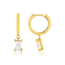 Boucles d'oreilles créoles or 375 jaune zirconias blancs 12 mm