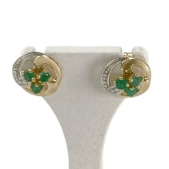 Boucles d'oreilles d'occasion or 750 2 tons emeraudes