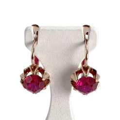 Boucles d'oreilles d'occasion or 585 rose rubis synthetique