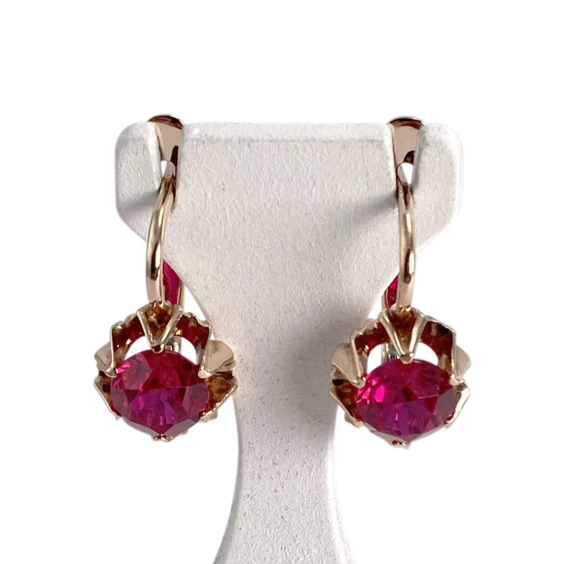 Boucles d'oreilles d'occasion or 585 rose rubis synthetique