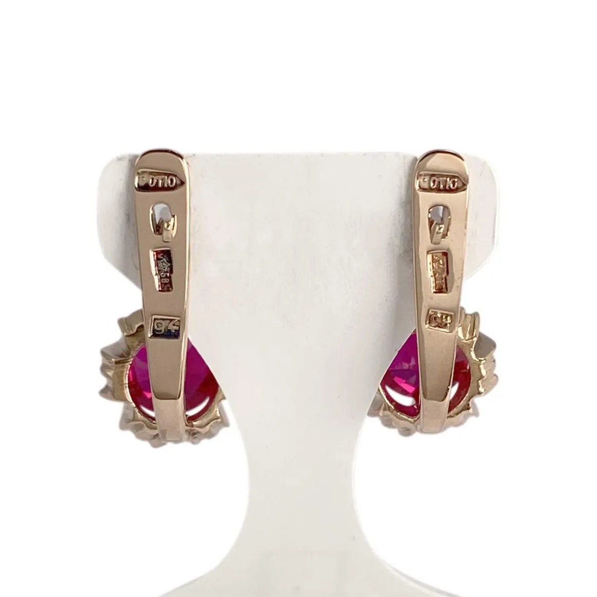 Boucles d'oreilles d'occasion or 585 rose rubis synthetique