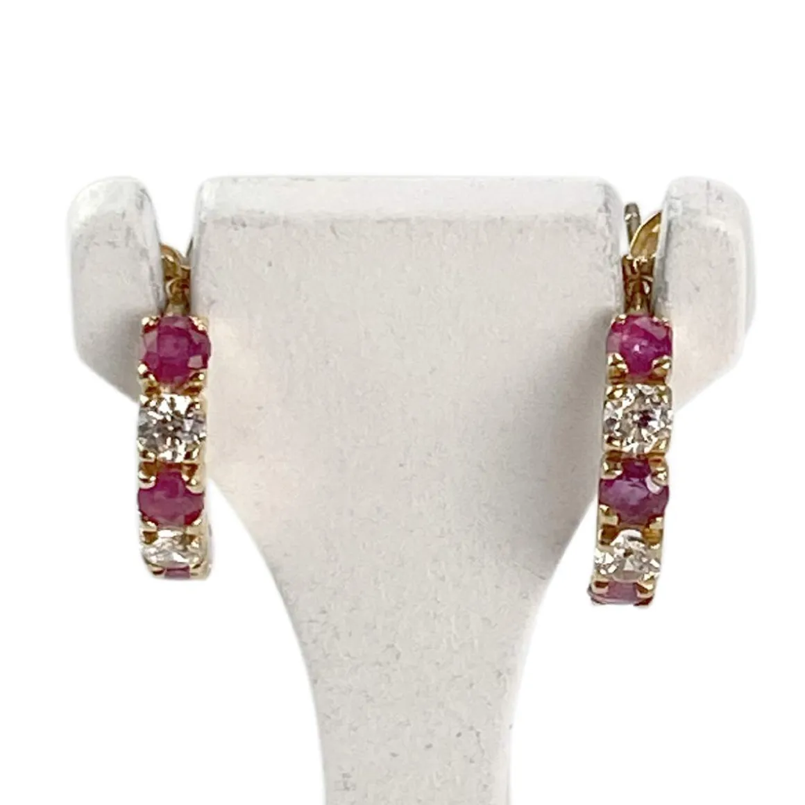 Boucles d'oreilles d'occasion or 750 jaune oxyde de zirconium rubis