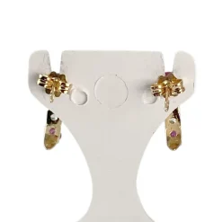 Boucles d'oreilles d'occasion or 750 jaune oxyde de zirconium rubis