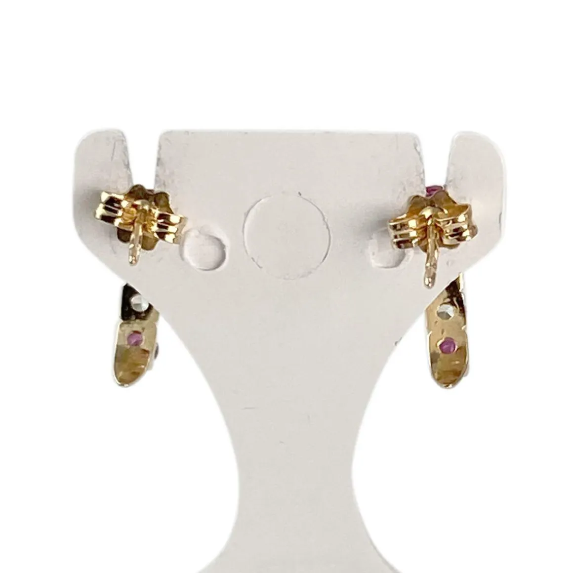 Boucles d'oreilles d'occasion or 750 jaune oxyde de zirconium rubis