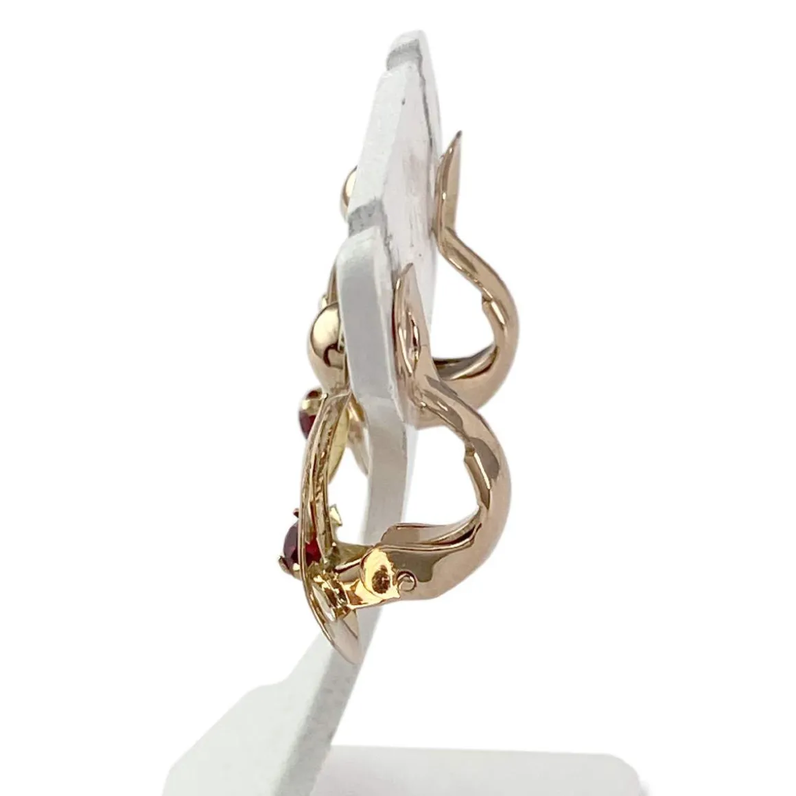Boucles d'oreilles d'occasion or 750 jaune pierres rouges synthétiques