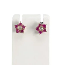Boucles d'oreilles d'occasion or 750 2 tons rubis diamants