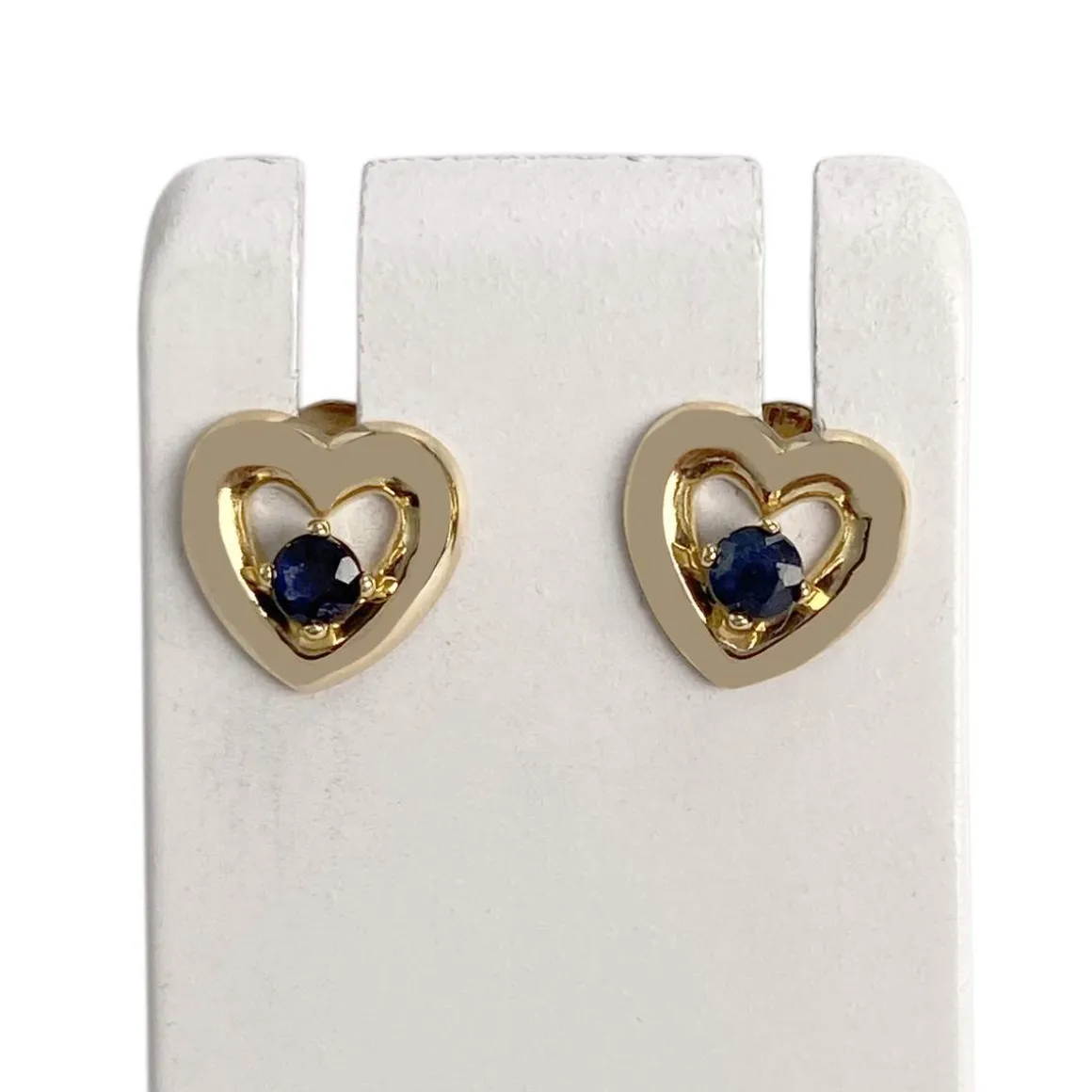 Boucles d'oreilles d'occasion or 750 jaune coeurs saphirs