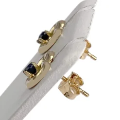 Boucles d'oreilles d'occasion or 750 jaune coeurs saphirs