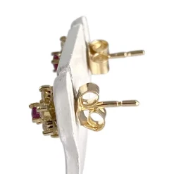 Boucles d'oreilles d'occasion or 750 jaune étoile zirconias rubis