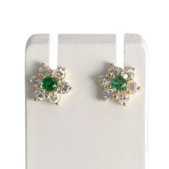 Boucles d'oreilles d'occasion or 750 jaune zirconias pierres synthétique
