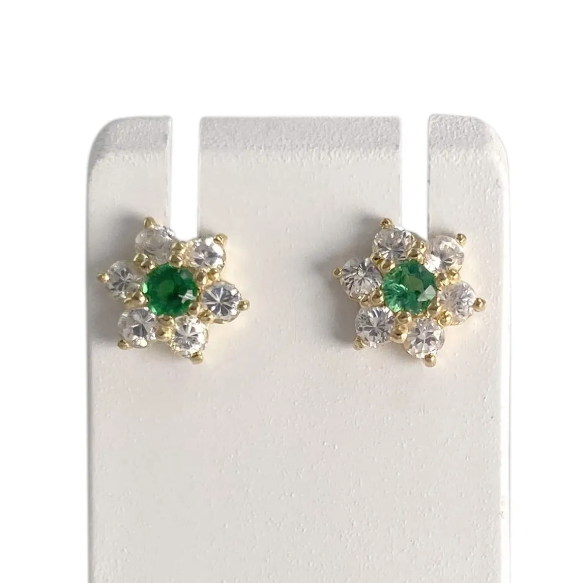 Boucles d'oreilles d'occasion or 750 jaune zirconias pierres synthétique