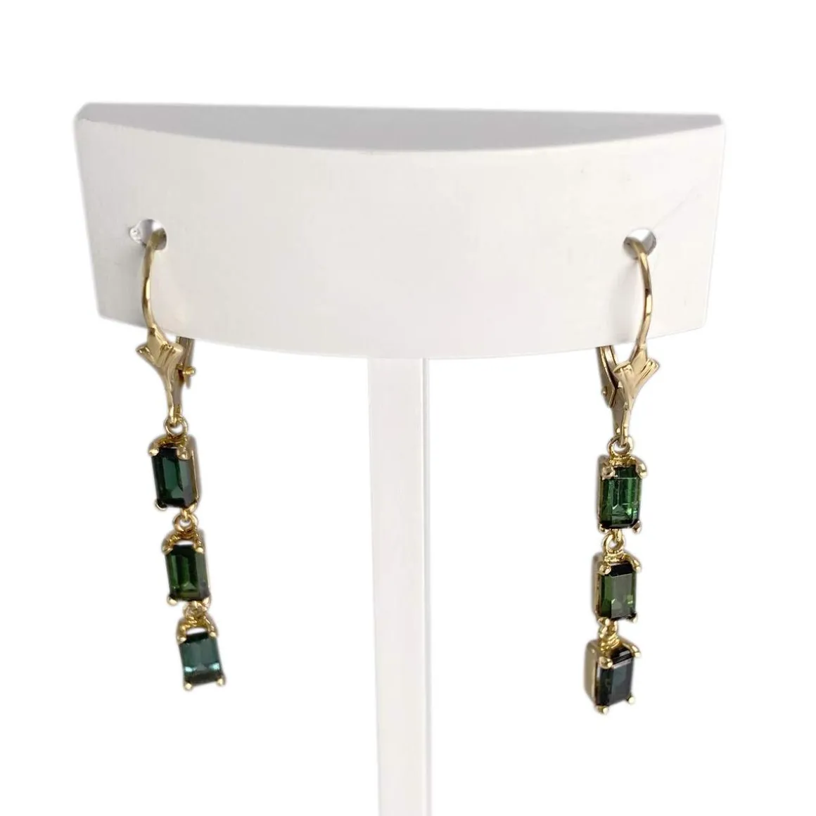 Boucles d'oreilles d'occasion or 750 jaune tourmalines vertes
