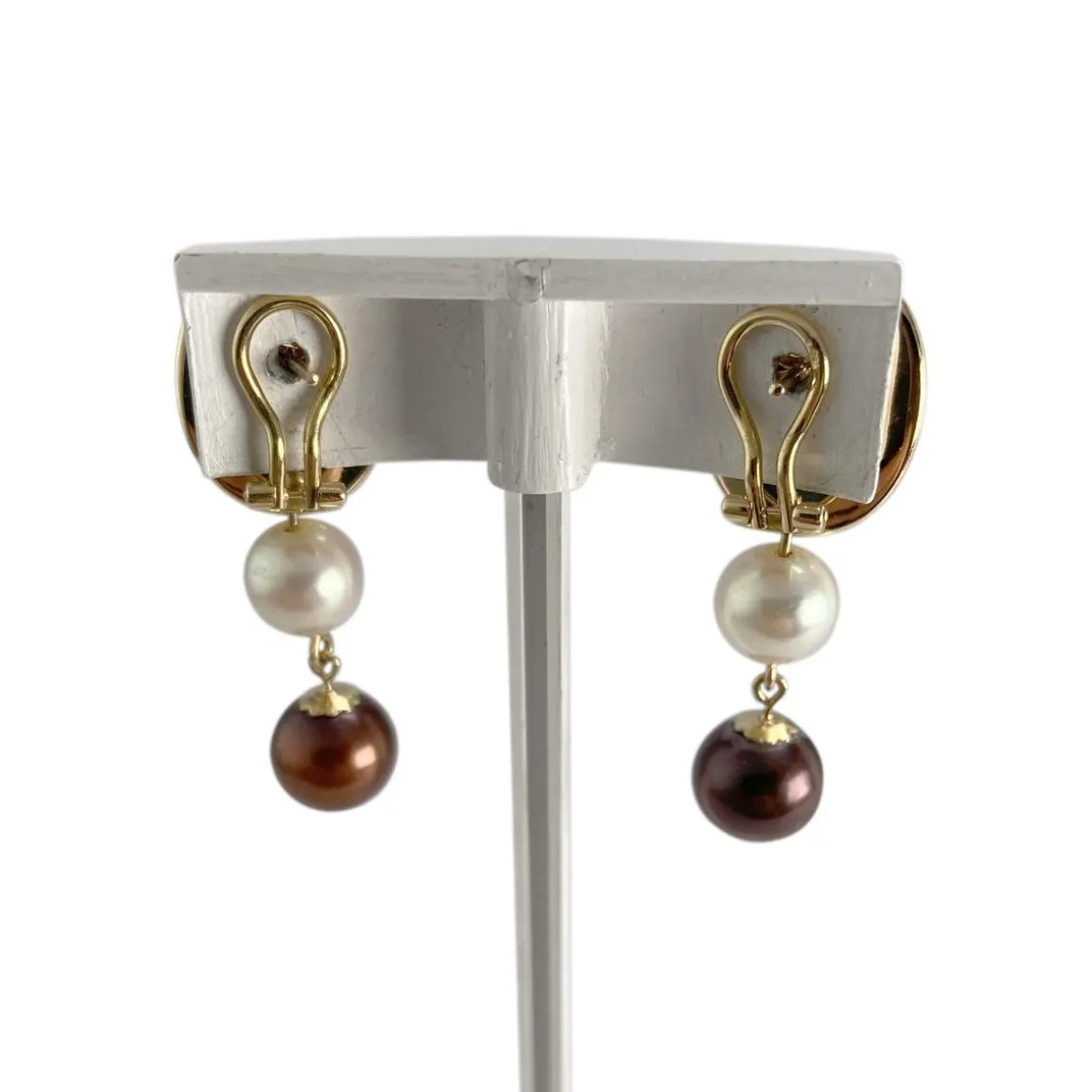 Boucles d'oreilles d'occasion or 750 jaune saphirs, perles de culture