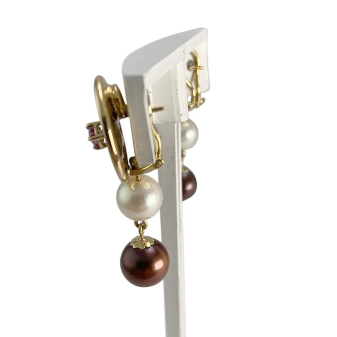 Boucles d'oreilles d'occasion or 750 jaune saphirs, perles de culture